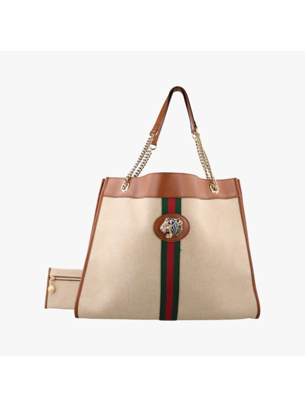 Gucci Raja Beige Brown Leather Canvas Shoulder Bag